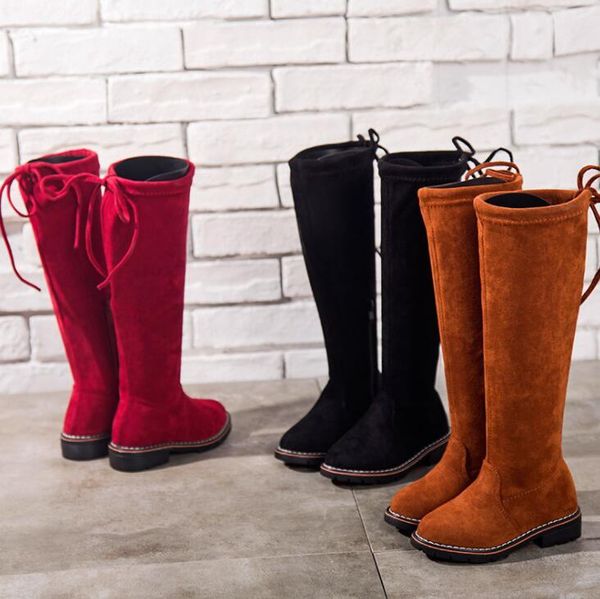 

children shoes new winter leather warm fashion high child soft tube plus snow boots for girls size 26-37, Black;red