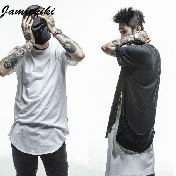 

men's t-shirts wholesale- 2021 jamickiki brand clothing tee side zipper extended mens hip hop casual high street fashion t shirt men t, White;black