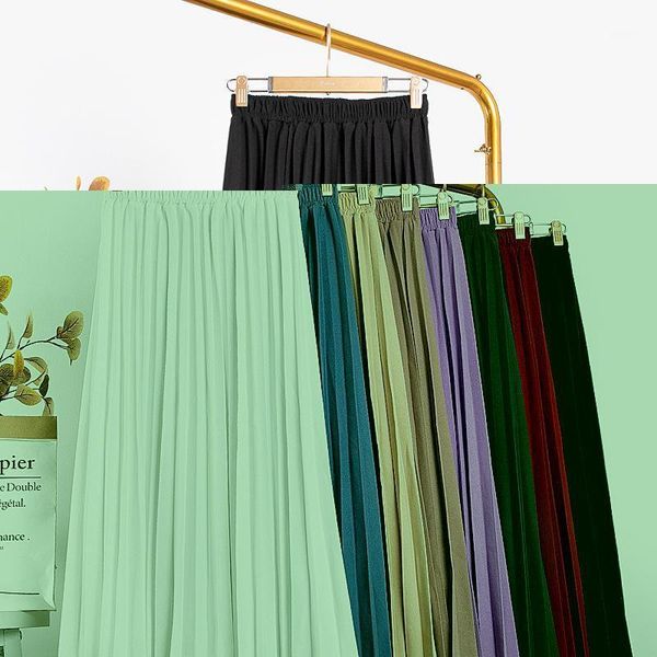 

skirts women vintage fashion long skirt elastic high waist pleated leisure retro female streetwear luxury faldas clothes wf02081, Black