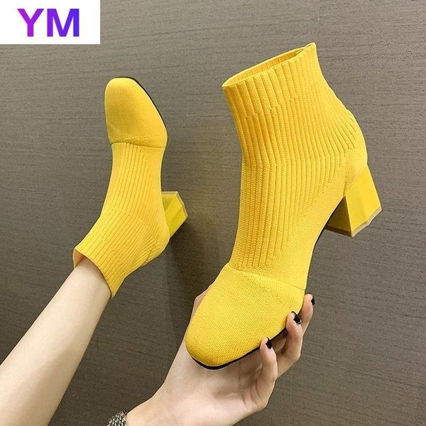 

lady stretch fabric пинетки женщина 2020 высокие каблуки роскошная круглый toe дамы stiletto моды полусапоги резиновые осень, Black