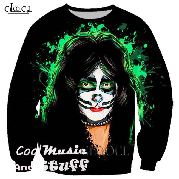 

hx drop shipping rock metal kiss band fashion 3d print men women hip hop street sweatshirt selling couple harajuk c0127, Black