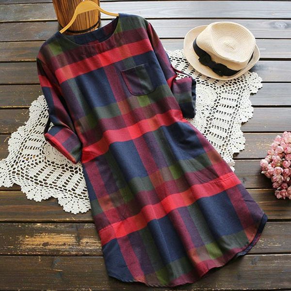 

womens dress fashion women christmas women ladies plaid long sleeve loose pocket vintage dress drop shiping 2021 vestidos, Black;gray