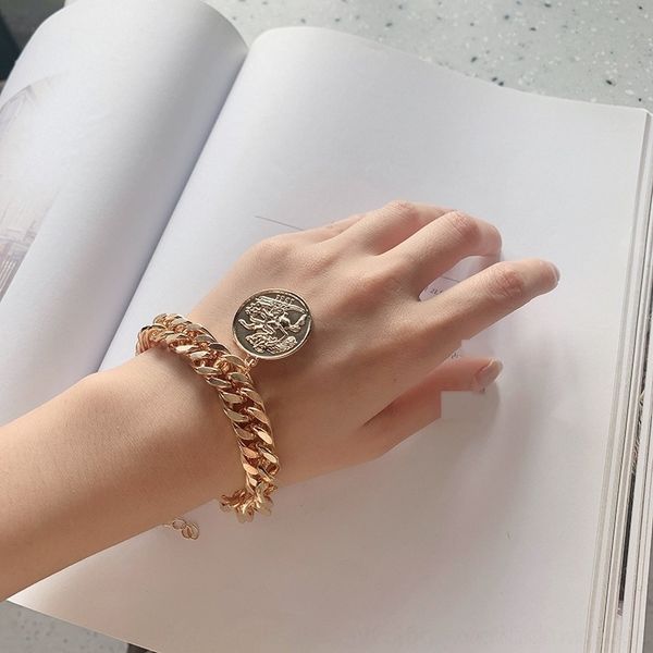 

bcaat exaggerated high tag french thi sense lady's thick chain exaggerated portrait tag braceletbracelet braceletfrench portrait sense, Golden;silver