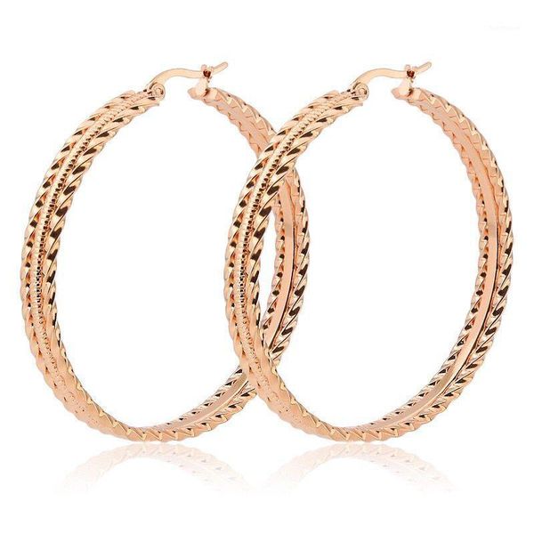 

mxgxfam titanium steel rope 3 circle hoop earrings (1pair) jewelry for fashion women 18 k / black / white rose gold color1, Golden