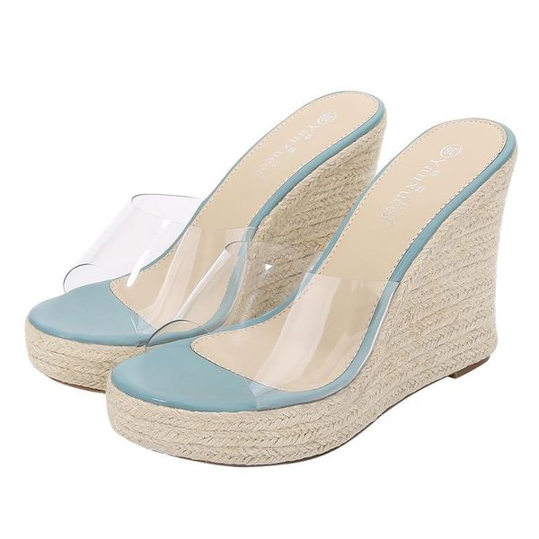 

summer 2021 new fashion heel footwear wedges high heel platform women's shoes transparent clear open toe sandals, Black