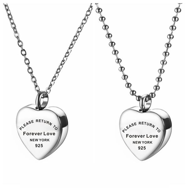 

heart memory necklace for women please return to forever love stainless steel necklace ashes urn jewelry, Silver