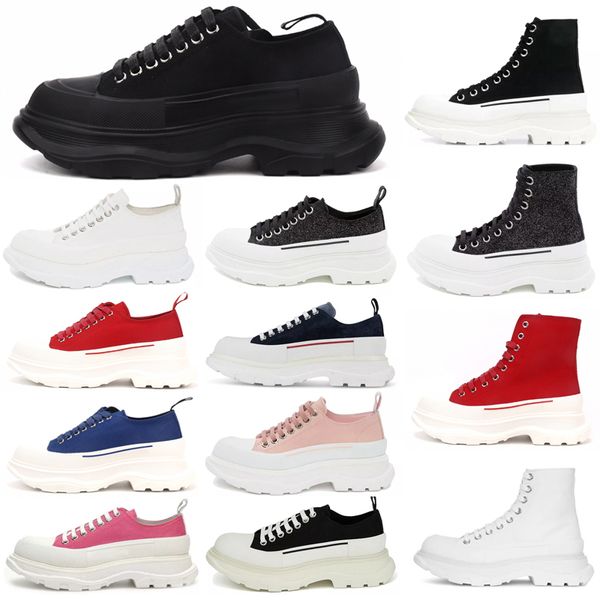 

2021 fashion tread slick canvas sneaker women high low triple black royal red pink white womens lace up oversized shoes sneakers