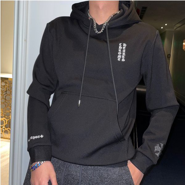 

autumn outlet and winter fashion ch crosin sanskrit cross leather embroidery plush thickened hooded casual sweater man, Black