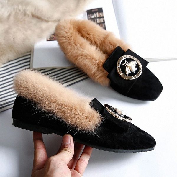 

woman warm snow boots genuine leather wool winter flat shoes ladies fur ankle boots plus size bee fashion moccasins footwear new #cu58