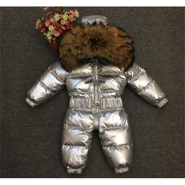 Baby Down Jacket Kids Ski Out Skiing Down Jumpsuit Natural guaxinim colarinho casaco 0-4 anos de idade lj201126