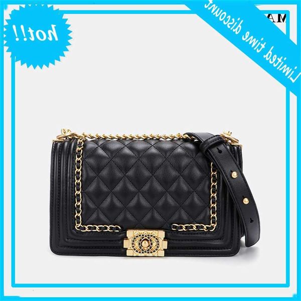 

black 2020 new fashion single shoulder rhombic chain women's crossbar niche texture advanced sense bag