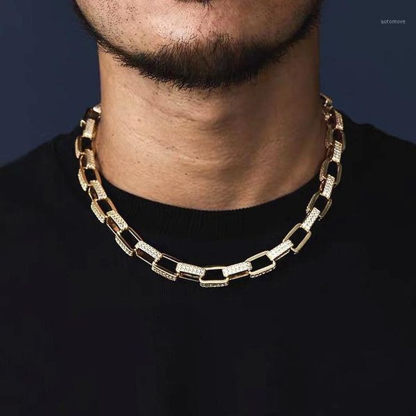 

design gothic iced out punk rock choker necklace men hip hop 10mm classic basic chain personality bling 5a cubic zircon jewelry1, Golden;silver