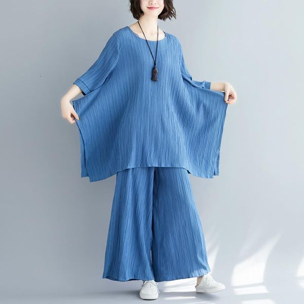 

ewq] 2020 spring summer new arrivals o-neck pullover t-shirt long pants women solid color fashion casual irregular set aw43305, Gray