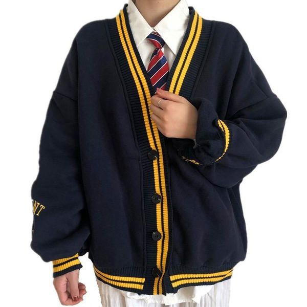 

letter embroidery cardigan knitted cardigan sweater women 2021 spring fall simple solid straight bottom sweaters teenager girl streetwear, White;black