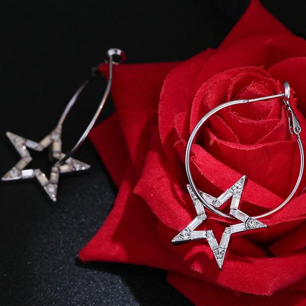 

stud fashion exaggeration five pointed star big ring earrings female simple and versatile personality atmosphere, Golden;silver