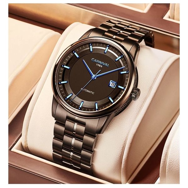 

carnival2020 new swiss carnival mechanical automatic waterproof fashion trendy black genuine men's watch, Slivery;brown