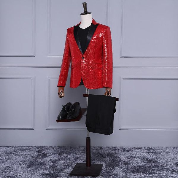 

men's suits & blazers mens red sequins suit jacket blazer masculino 2021 shiny glitter male slim dj club stage singer costumes homme, White;black