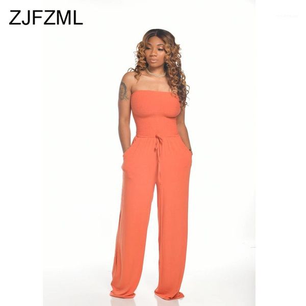 

off shoulder casual one piece overall women strapless pleated elastic full length jumpsuit vintage sleeveless open back rompers1, Black;white