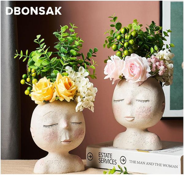

nordic human head vase flower pot doll shape sculpture resin portrait flower pot art vase home decor succulents head sh wmtnlq