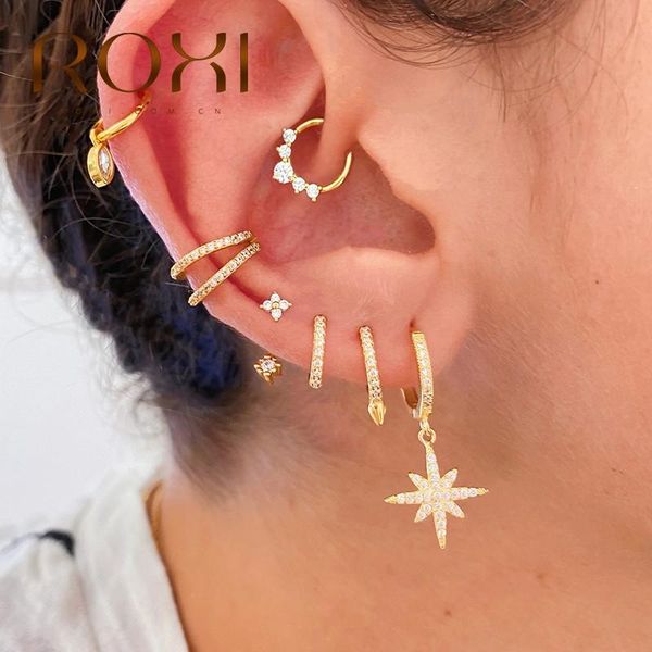 

roxi 100% 925 sterling silver lovely sparkling zircon round cartilage earrings for women fine jewelry gift circle hoop earrings, Golden;silver