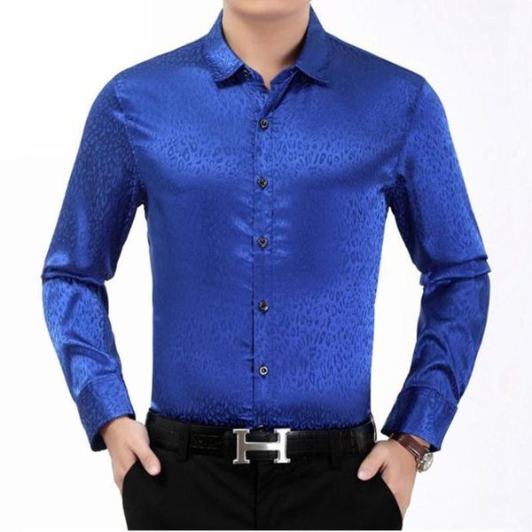 

men's shirt new middle-aged men's leopard print long-sleeved bright shirt chinese style business casual gentleman1, White;black
