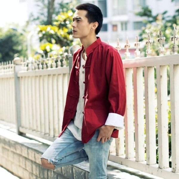 

tangsuit vintage male clothes chinese style shirt cheongsam traditional chinese clothing for men wutang hanfu ethnic1, Red