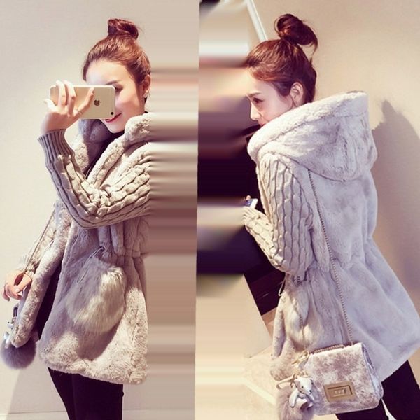 

g4qvy autumn coatand winter wear new classic classic knitted stitching plush thick hooded woman autumn fashion coatand winter wear new coat, White;black
