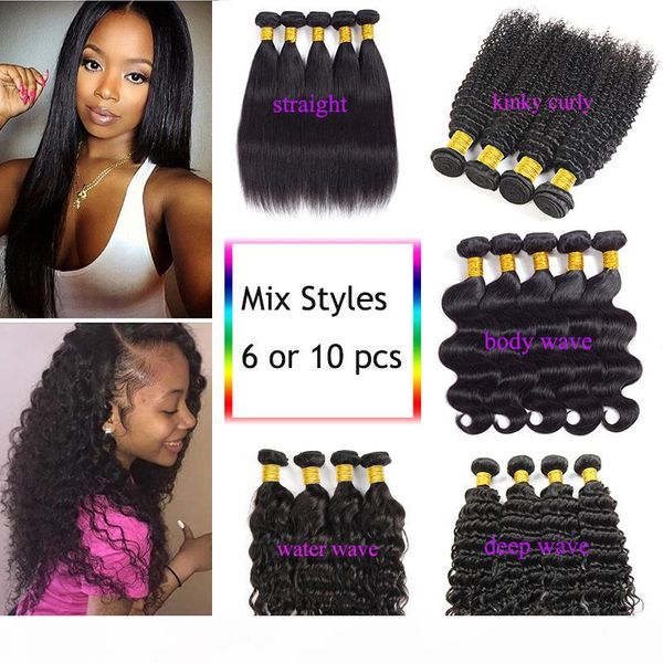 

brazilian peruvian deep water wave human hair weave 6 or 10 bundles indian body wave straight kinky curly hair extensions remy human hair, Black