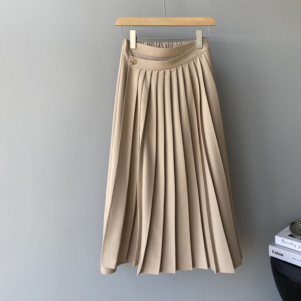

new 2021 summer front a-line design elegant high waist long femme women vintage skirt jupe saia 0bom, Black