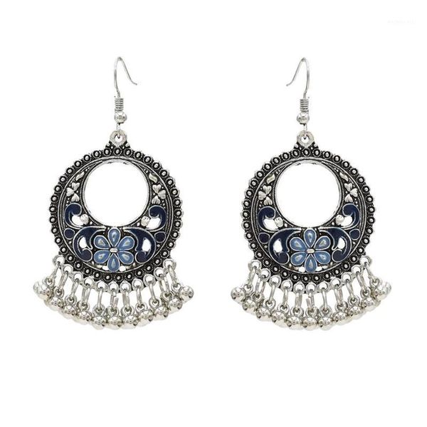 Ciondola Lampadario Turco Perline Nappa Jhumka Orecchini Per Le Donne Etnico Vintage Argento Colore Della Lega Bollywood Ossidato Campane Orecchini1