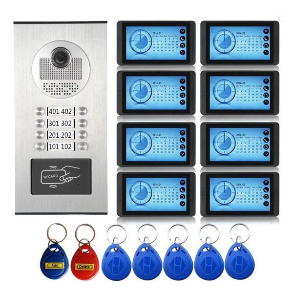 

video door phones 7 inch 8/6/4 apartment/family phone intercom system rfid 1000tvl doorbell camera +support tf record function1