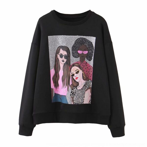 

dxn5a print autumn new 2462 print round neck 2462 2019 autumn women's new sweater sweatercharacter 2019 round neck women's sweater, Black