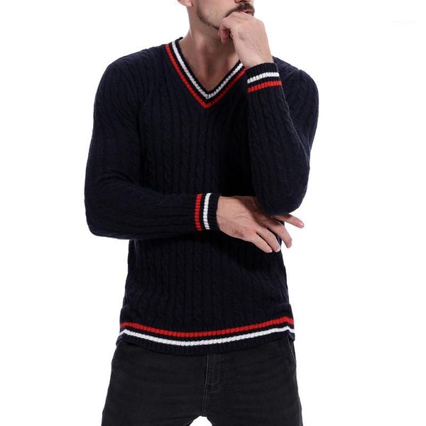 

autumn men stripe sweater solid cotton v-neck knitted sweater male england slim fit casual preppy style long sleeves clothing1, White;black