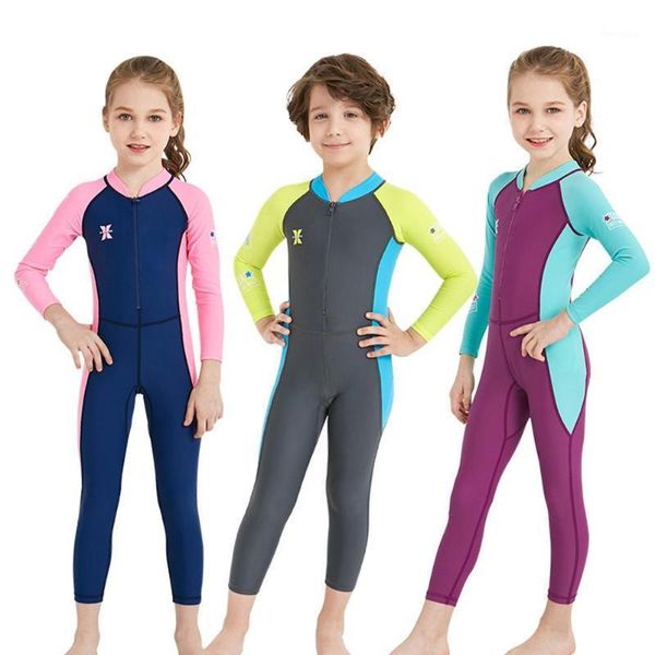

kids girl boy color block long sleeve anti uv one-piece swimsuit diving wetsuit1