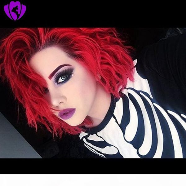 

elling simulation human hair short wigs for black women short wave bob wig pre plucked red color synthetic lace front wig