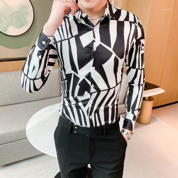 

2020 spring slim fit casual shirts for men night club tuxedo dress beauty men's flower shirt patchwork color men shirt1, White;black