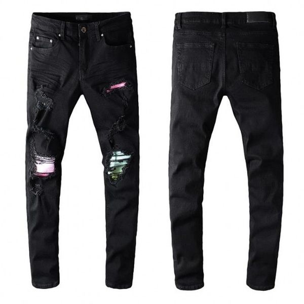 

new mens distressed ripped biker jeans slim fit motorcycle biker denim for men fashion hip hop mens jeans good quality, Blue