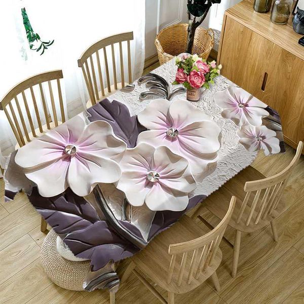 

table cloth 3d tablecloth emboss flowers pattern polyester dustproof dinner wedding decoration cover1