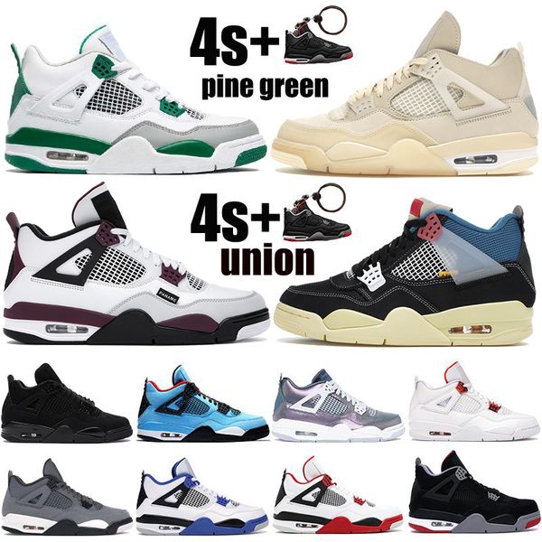 

2021 white x sail paris 4 4s jumpman mens basketball shoes pine green metallic purple union noir black cat cactus jack trainers sneakers