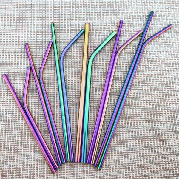 

drinking straws rainbow 4pcs reusable metal colorful stainless steel straight bent with cleaning brush bar party accessory1