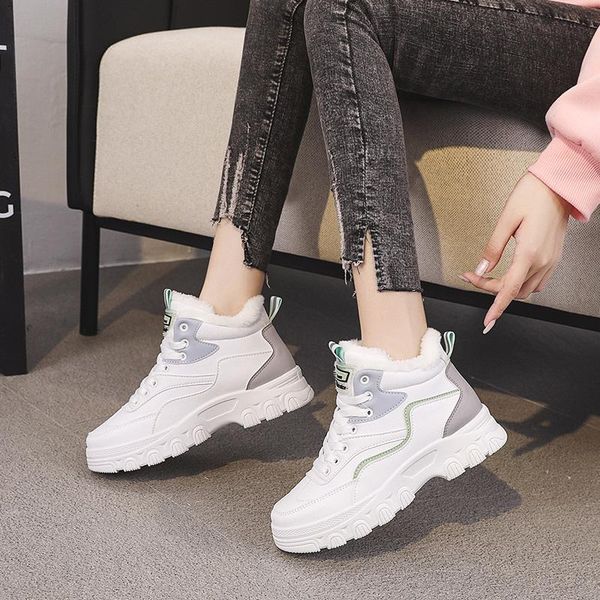 

boots plus velvet warm women's snow casual low wear-resistant thick-soled shoes color matching, Black