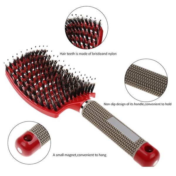 

hair scalp mas comb hairbrush bristle nylon women wet curly detangle hair brush for salon hairdressing styli jllkew, Silver