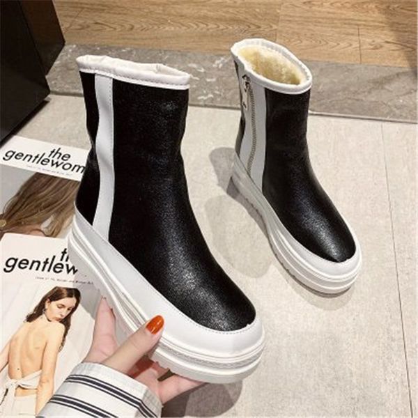 

women's 2021 new snow med tube boots plush anti-slip slip student cotton winter thick shoes female soles ghkt, Black