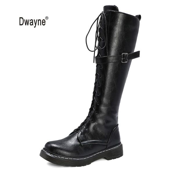 

knee high boots women 2020 british wind pu leather platform chunky punk goth long martin boots girl black winter shoes