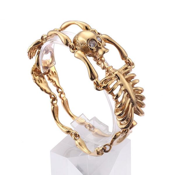 

charm bracelets 2021 creative bracelet titanium steel skeleton men's punk rock gold zircon stainless ornament, Golden;silver