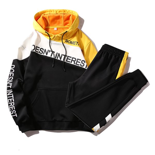

2021 new brand clothing men's fashion tracksuit casual sportsuit hoodies sweatshirts sportswear coat+pants men sets streetwear 4xl zh5j, Black