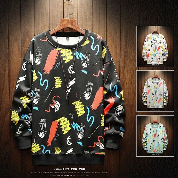 

2021 new mens crewneck sweatshirt graffiti streetwear oversized japanese hip hop black hoodie men sweatshirts hoodies 41ji