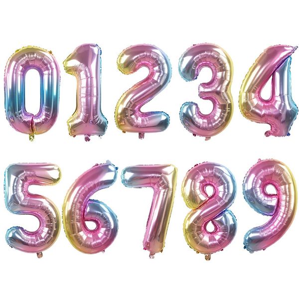 

32inch iridescent rainbow color foil balloons birthday wedding party decoration digital balloon number air ballon globos