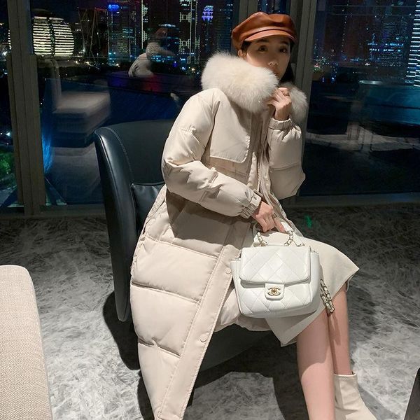 

women's down & parkas fashion jacket 2021 woman in the park large size korean version of knee-length slim waist fur collar coat, Black