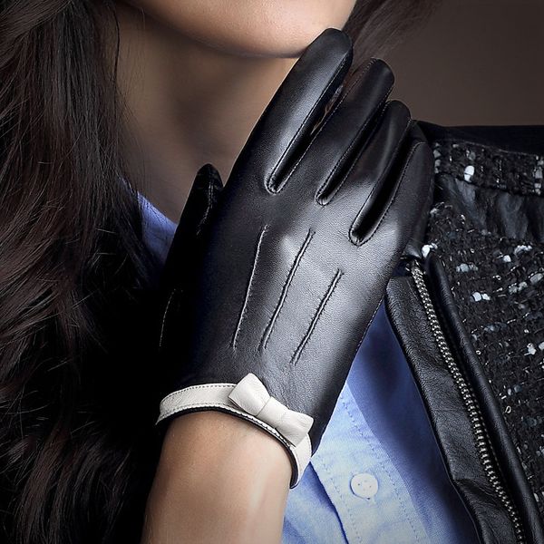 

bow-tie sheepskin gloves for women · sensitive touch screen · comfortable warm leather gloves for autumn/winter, Blue;gray